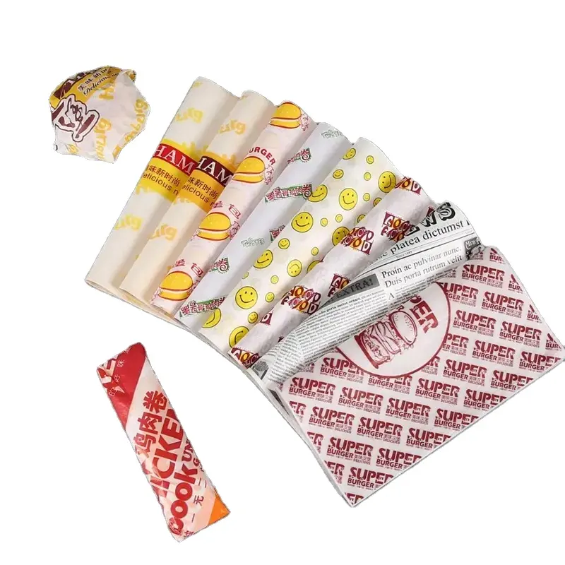 لفافات طعام عالية الجودة مخصصة لفافات ديلي هامبورجر لفافات برجر مقاومة للدهون لفافات شطائر