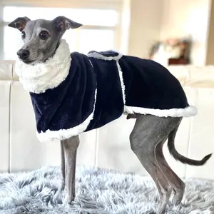 Qiqu Pet shop dog clothes Black Velour Coat with a White Faux Fur Lining dress for Italian greyhound Small Breed Whippet