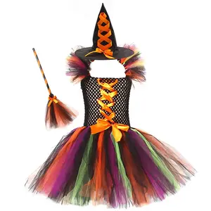 Disfraz de fiesta de Halloween para niños, disfraz de bruja, maquillaje, baile, tutú, vestido de princesa