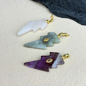 จี้รูปสายฟ้าประดับ<span class=keywords><strong>พลอย</strong></span>อะมีทิสต์ธรรมชาติ ชุบทอง 18K สร้อยคอทำมือสไตล์โบฮีเมียน สำหรับเป็นของขวัญสำหรับทุกเพศ - Product Image 2