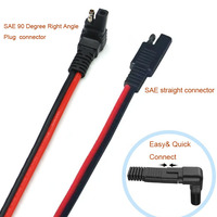Kabel Ekstensi Konektor SAE Sudut Kanan 90 Derajat, Kabel Konektor SAE 2-Pin untuk Panel Surya, Sepeda Motor, Mobil, RV