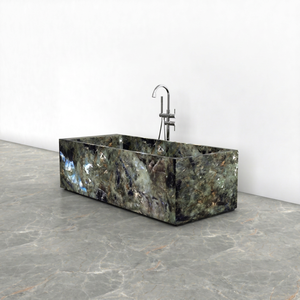 Baignoire autoportante en marbre de labradorite bleu jade, design rayé, centre de salle de bain moderne luxueux et spa, marque OEM - Product Image 1