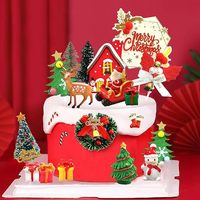 Weihnachts-Kuchendekorations-Set mit Santa, Rentier, Schlitten, Schneemann, Kranz, Baum, Sechseck, Frohe-Weihnachts-Schild, Feiertagsdekoration, Weihnachtsdeko