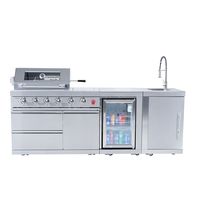 Îlot de cuisine extérieur écologique facile à nettoyer avec robinet et bac à déchets pour patio, station de cuisson BBQ - Direct Usine