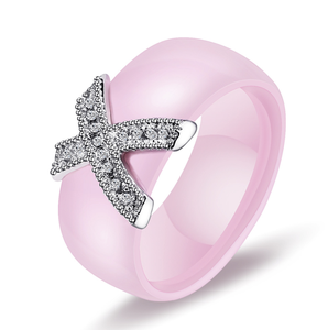 Nouveauté 2024 Vente en gros Bague en céramique unisexe à motif croix en X avec zircon cubique, largeur 8 mm - Product Image 4