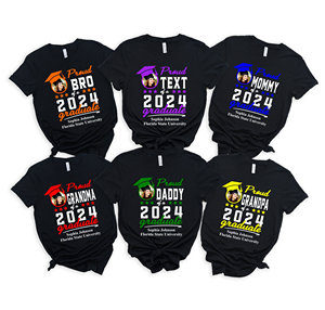 T-shirt personnalisé en coton pour diplômé avec photo, livraison rapide, sans MOQ, pour la promotion 2025, idéal pour la famille et les cérémonies de remise des diplômes - Product Image 1
