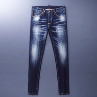 Pantalon crayon en jean pour homme, style streetwear euro-américain, en coton, bleu vintage moyen, finition effet peinture délavée au printemps