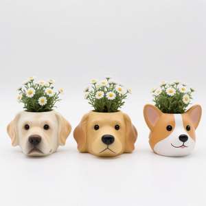 Maceta de resina <span class=keywords><strong>con</strong></span> forma de cabeza de perro-Maceta de cara de cachorro bonita <span class=keywords><strong>con</strong></span> orificio de drenaje para plantas de interior, regalo para amantes de las mascotas - Product Image 2