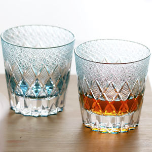 Vasos Old Fashioned de Lujo Edo Kiriko de 320 ml, Corte a Mano, para Whisky, Cristal Azul Cielo, Artículos de <span class=keywords><strong>Bar</strong></span> - Product Image 1