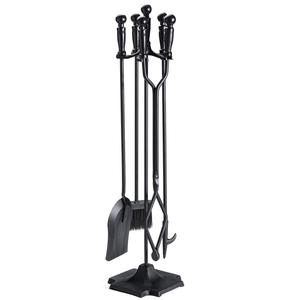 Antique Black <b>Cast</b> Iron Fireplace Tool Set Rustic Fire Pit Log Holder with Tongs Shovel & Broom Firefighting Equipment Accessory - Product Image 3