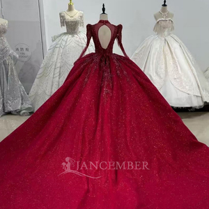 XS204 Luxury <b>Red</b> V-Neck <b>Sequined</b> Ball Gown Party Evening Gowns Dresses - Product Image 6