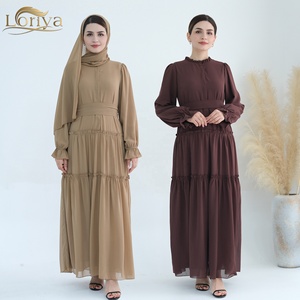Abaya all'Ingrosso in Tinta Unita con Strati in Chiffon, Abiti da <span class=keywords><strong>Donna</strong></span> Musulmani, <span class=keywords><strong>Abbigliamento</strong></span> <span class=keywords><strong>Etnico</strong></span> - Product Image 6