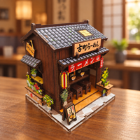 Kits de construction de niches à livres en bois DIY style ramen japonais, modèles de maisons miniatures à assembler en 3D, décoration intérieure, cadeau