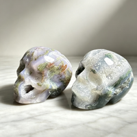 Crânes en agate mousse réaliste sculptés à la main, géodes et drusies, artisanat de sculpture en cristal pour la décoration de Noël, tendance
