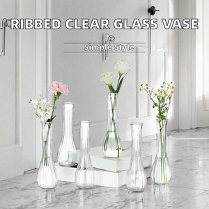 Florero Minimalista de Vidrio Transparente Acanalado, Hecho a Mano, para Decoración de Mesa, Hogar y Bodas, Venta al Por Mayor - Product Image 2