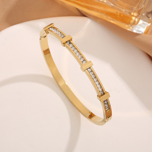 Waterproof Geometric Crystal Double Layer Open Bracelet for Women Stainless Steel Cuff <b>Bangles</b> Fashion Party Jewelry Gift - Product Image 3
