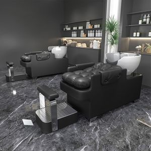 Nordic High-End Modern Luxury Shampoo Chair for Beauty Salon Hair Spa Ceramic Synthetic Leather Adjustable <b>Footrest</b> High-Density - Product Image 1