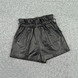 2613 alta qualità in pelle sartoriale elasticizzata in vita a pieghe pantaloni corti da <span class=keywords><strong>donna</strong></span> impreziositi - Product Image 5