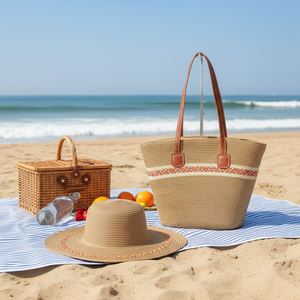 <b>Summer</b> Outdoor Beach Straw <b>Bag</b> Hat Set 2PCS Large Capacity Straw <b>Tote</b> <b>Bag</b> Women Straw Shopping <b>Bags</b> - Product Image 5
