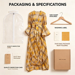 Vestido <span class=keywords><strong>Maxi</strong></span> a Cuadros Estilo Europeo y Americano para Mujer: Casual, Diseño con Cuello en V, Mangas Abullonadas <span class=keywords><strong>3</strong></span>/4, un Vestido Moderno - Product Image 5