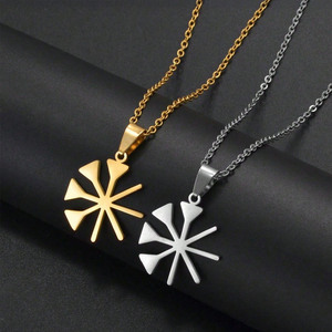 Fabricante Mayorista de Collares de Cadena con Eslabones Chapados en Oro de 18K con Amuleto Yezidi Lalish, Colgante de Acero Inoxidable Plateado con Signo Yazidi - Product Image 1