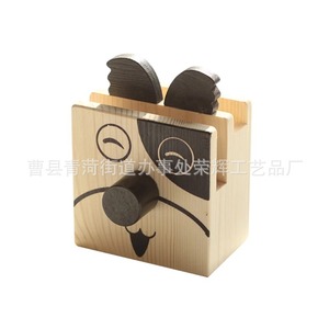 Cute Wooden Cat Pen Holder <b>Glasses</b> Stand Desktop Organizer Storage <b>Rack</b> Natural Wood Color Square Shape Rh0319 - Product Image 5
