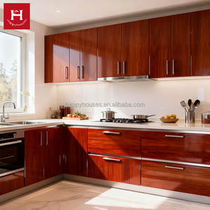 HAPPY HOUSES Ensemble d'armoires de cuisine complètes en placage de bois de style ferme, finition naturelle, taille personnalisable avec étagères pour maison de campagne - Product Image 2