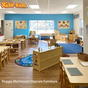 Xiair 유치원 몬테소리 가구 보육 유치원 학교 테이블 의자 세트 나무 보육 보육 교실 디자인 세트