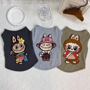 Venta al por mayor lindo algodón LABubu ropa para mascotas verano perro chaleco bordado Teddy Corgi Shiba Inu <span class=keywords><strong>cachorro</strong></span> dibujos animados <span class=keywords><strong>Bulldog</strong></span> francés ropa - Product Image 2