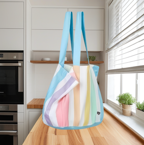 Sac d'épicerie en coton à rayures personnalisable de 21 pouces Sac fourre-tout réutilisable pour femmes Sac de plage à rayures rayé - Product Image 4