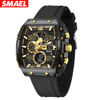Logo personnalisé Smael 8109 Usine Annuaire Ventes Quartz Numérique Sport Montre 50m Étanche Alarme Horloge Lumineuse Silicone Hommes Montre