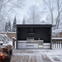Abri de cuisine extérieur grande taille 240 cm de hauteur, enclos résistant aux intempéries, grill et réfrigérateur en acier inoxydable 304, armoire texturée pour usage commercial