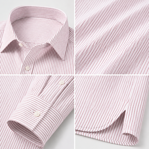 Men's Cotton <b>Dress</b> Shirts Fine <b>Red</b> Pinstripe <b>Long</b> Sleeve Business <b>Formal</b> Office Shirt Custom Logo Premium Classic Fit - Product Image 2
