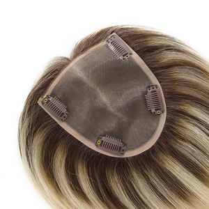 Topper mono fin EMEDA blond cendré ombre brune pour femme blanche pièces de cheveux humains - Product Image 2