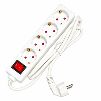 Multiprise allemande Schuko 4 voies 16A 250V avec broches en laiton, en PP ignifuge, avec câble de 10m/5m