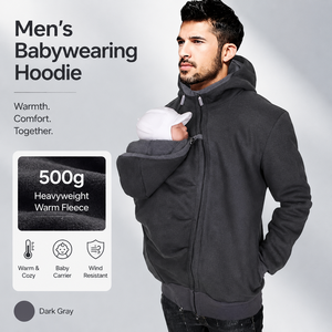 Veste <span class=keywords><strong>porte</strong></span>-<span class=keywords><strong>bébé</strong></span> <span class=keywords><strong>kangourou</strong></span> chaude pour l'automne, sweat-shirt formel à capuche zippé pour homme - Product Image 1