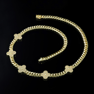 Collar y Pulsera <span class=keywords><strong>de</strong></span> Cadena Fashion Clover <span class=keywords><strong>Monaco</strong></span>, Chapados en <span class=keywords><strong>Oro</strong></span> <span class=keywords><strong>de</strong></span> 14K y 18K, con Zirconia, Accesorio para Mujer, Estilo Hiphop - Product Image 1