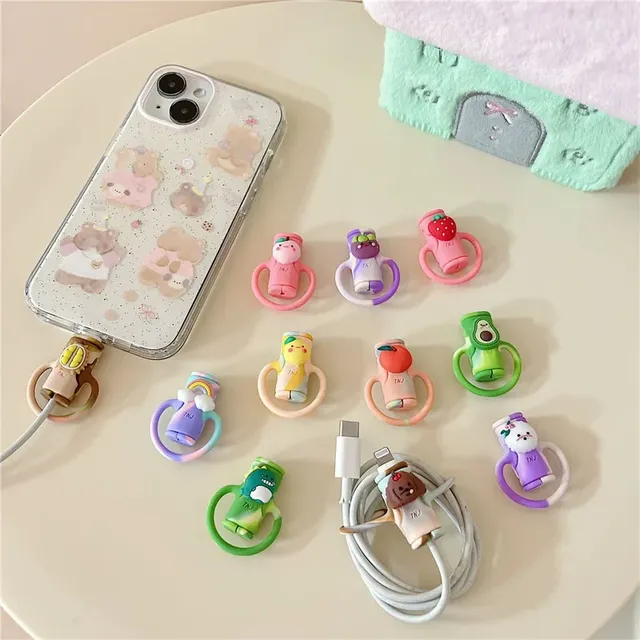 2 in 1 Cartoon Ctue Animal Fruit Silicone Protector Cord Wire Protection Cover Charging Cable Winder Protector Cover Accessories