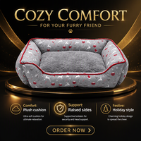 Lit carré pour animaux de compagnie de Noël, canapé-lit doux en peluche pour chien, lit pour chiot et chat imprimé festif, utilisation en intérieur
