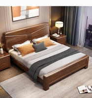 Walnuss-Massivholzbett Kingsize Doppelbett Neues Chinesisches Hochzeitsbett Modernes Minimalistisches Schlafzimmermöbel mit Stauraum Kingsize-Bett