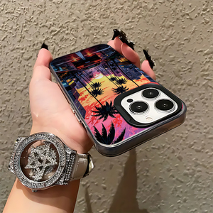 Custodia per iPhone 17/16/15/14 Pro Max in TPU con verniciatura UV, anti-impronta, antiurto, con design auto da corsa retrò Vaporwave <span class=keywords><strong>Miami</strong></span> Sunset e protezione lente - Product Image 5