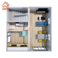 Maison conteneur préfabriquée empilable à 2 étages DXH Custom pour hôtel, extérieur et cuisine - Anti-rouille, résistante au vent