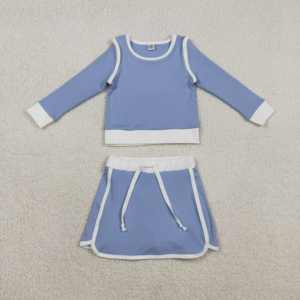 Tenue de sport RTS pour petites filles, imprimé bleu, chemise décontractée respirante en coton et élasthanne, jupe-short doublée, idéale pour le tennis - Product Image 3