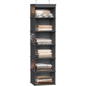 6 <b>Shelf</b> Hanging Closet Organizer Dark Gray Fabric Storage For Behind Door Wall Use - Product Image 1