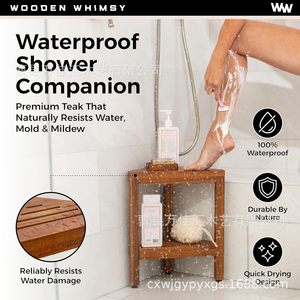Tabouret de douche en teck avec porte-savon, étagère d'angle pliable pour salles de bain - Product Image 4