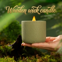 Bougie parfumée en cire de soja dans un pot en céramique à texture ciment, mèche en bois, 160g, boîte cadeau artisanale pour la décoration de la table à la maison