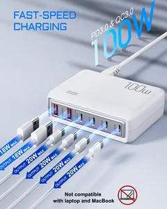 ILEPO QC3.0 hızlı şarj ile 100W USB şarj istasyonu PD 20W USB tip C portu hızlı şarj çok liman USB şarj aleti