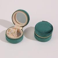 Estuche de Viaje Portátil de Lujo, Redondo, de Terciopelo, con Cierre y Logotipo y Color Personalizados, para Guardar Joyas, Anillos, Collares y Aretes