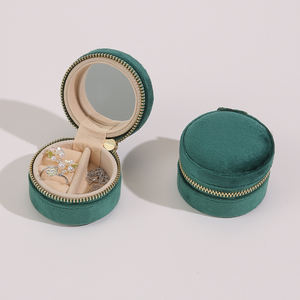 Boîte de rangement de bijoux de voyage ronde en velours avec fermeture éclair et logo personnalisé, mini sac à colliers et boucles d'oreilles, tendance - Product Image 1