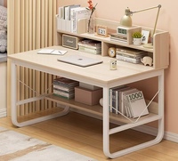 Bureau de style moderne et simple pour la maison ou le bureau, avec plateau en bois, structure métallique et étagère intégrée